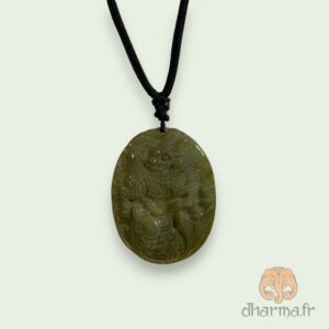 Pendentif chien de fo et carpe koi en jade du myanmar