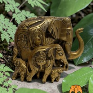 Famille d'éléphants en bronze massif du Rajasthan