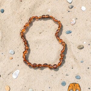 Collier en ambre brun pour bébé, perles ovales