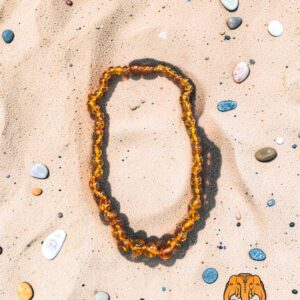 Collier ambre brun pour bébé, perles irrégulières