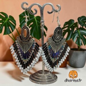 Boucles d'oreille plumes de paon (grandes)